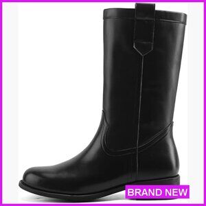 Mid Calf Boots Chunky Heel Pull On Round Toe Casual Comfortable Fall Riding